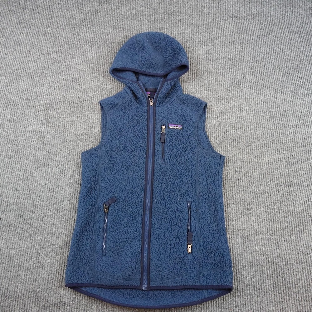 Patagonia Retro Pile Hoody Vest Womens Small Blue Full Zip 22805 Sherpa Fleece